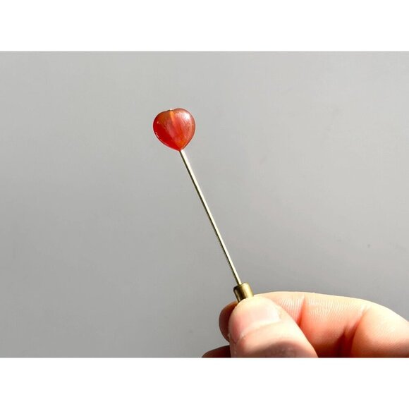 Faux Carnelian Stone Heart Shaped Minimalist Gold T Vintage Stick Pin | Hat Pin - Picture 6 of 10